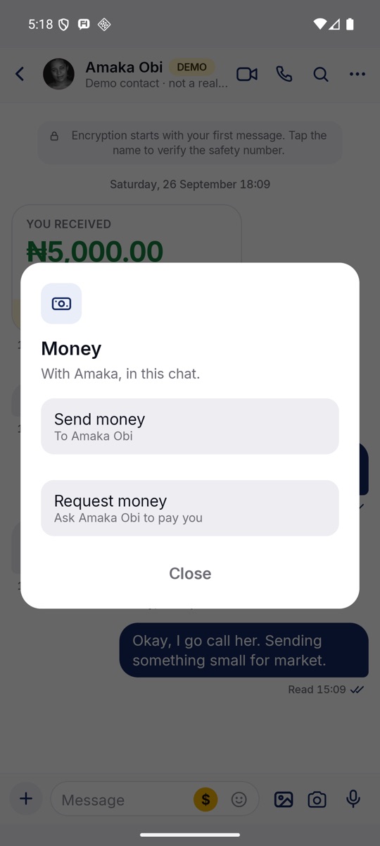 The send or request money sheet.