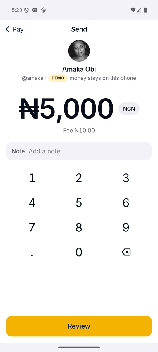 Choosing an amount to send.