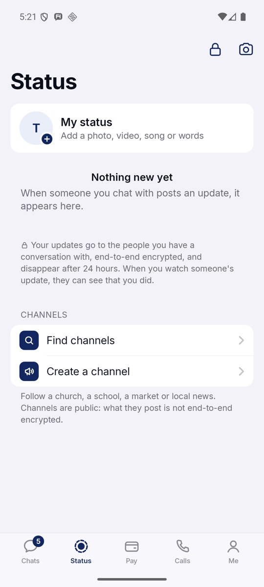 Status and channels.